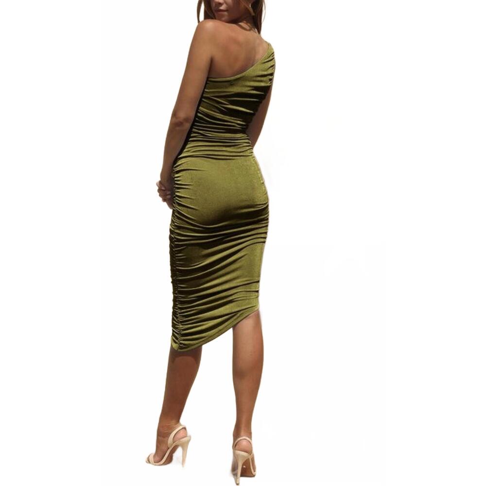 NEW ENDLESS BLU. slinky one shoulder dress in olive